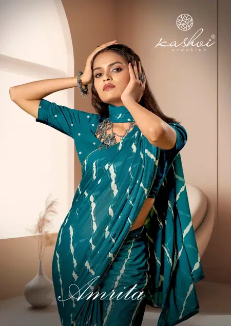 Amrita Vol 1 By Kashvi Dull Moss Printed Wholesale Leheriya Sarees In India
